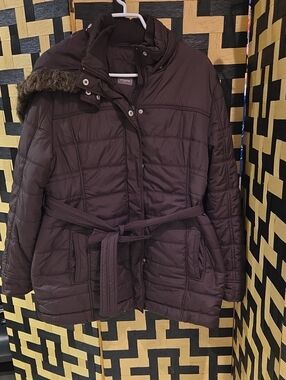 Thyme Maternity Quilted Belted Puffer Coat - Brown